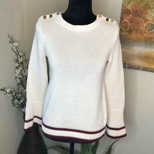 LOFT Belle Sleeve Cream & Burgundy Trim Sweater